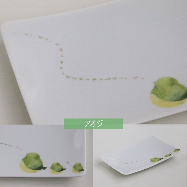 日本製 美濃燒 水彩小鳥陶瓷長方盤 3款可選｜烤魚盤 甜點盤 水果盤 蛋糕盤 餅乾盤