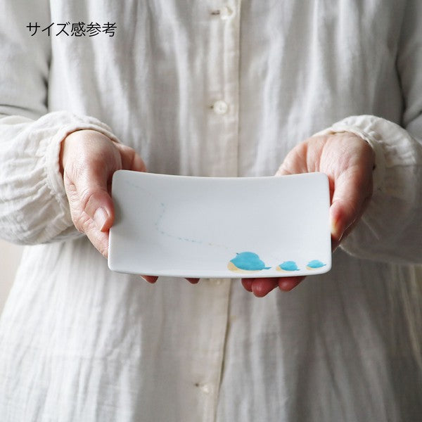 日本製 美濃燒 水彩小鳥陶瓷長方盤 3款可選｜烤魚盤 甜點盤 水果盤 蛋糕盤 餅乾盤