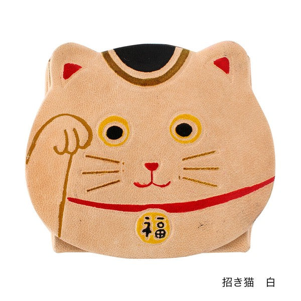 日本進口 羊皮招財貓立體零錢包 | 手工彩繪設計 皮革零錢包 招財