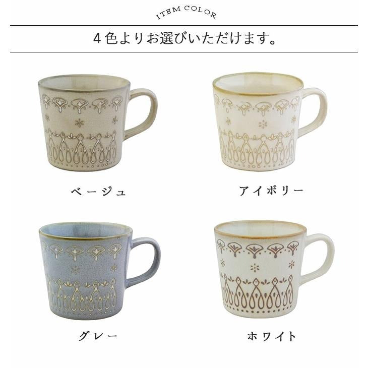 日本製 日式質感蕾絲細線馬克杯 300ml｜四色可選 陶瓷馬克杯 咖啡杯 陶瓷杯