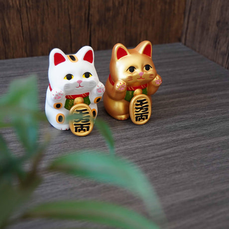 日本 RYUKODO 龍虎堂貼臉招財貓｜白色和金色招財貓擺飾 開店送禮 - 富士通販