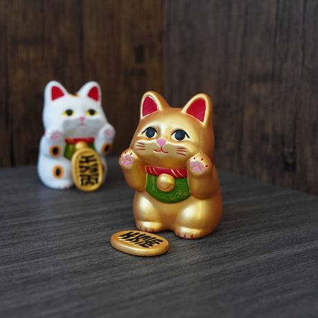 日本 RYUKODO 龍虎堂貼臉招財貓｜白色和金色招財貓擺飾 開店送禮 - 富士通販