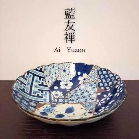 美濃燒 日式藍友禪陶瓷餐盤│深盤 淺缽 和風 菊形 日式餐盤