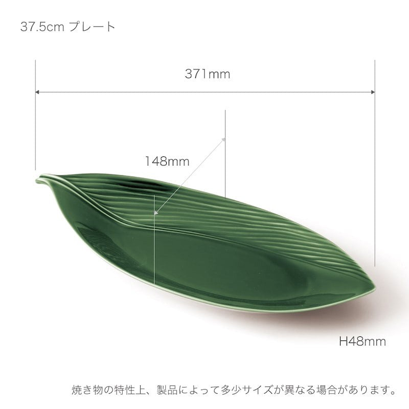 日本製 美濃燒 Miyama 深山 leafy 37.5公分葉子長盤 | 烤魚盤 大盤 深盤