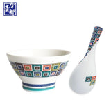 九谷燒 青郊窯 日本製彩繪飯碗和湯匙 11.5cm | 中國風 收藏碗 茶碗
