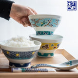 九谷燒 青郊窯 日本製彩繪飯碗和湯匙 11.5cm | 中國風 收藏碗 茶碗