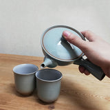 日本製 萬古燒 青瓷急須壺 370ml | 側把壺 手把陶瓷茶壺 簡易泡茶壺