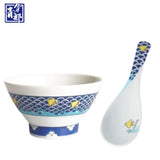 九谷燒 青郊窯 日本製彩繪飯碗和湯匙 11.5cm | 中國風 收藏碗 茶碗