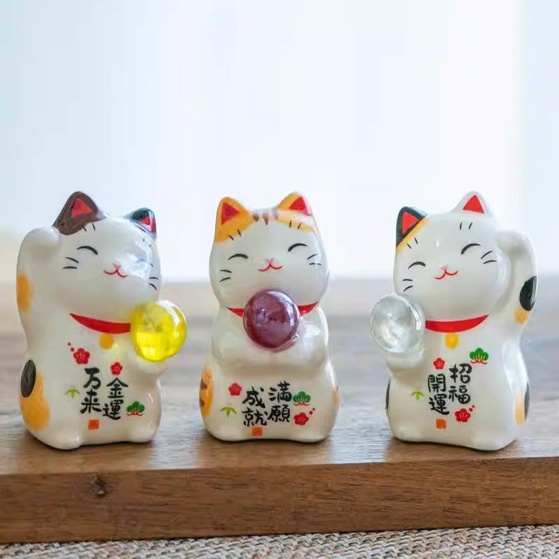 日本 藥師窯 招福玉招財貓 | 彩玉 金運 招福 水晶 迷你招財貓 新年吉祥物 桌面擺設 小招財貓 開運
