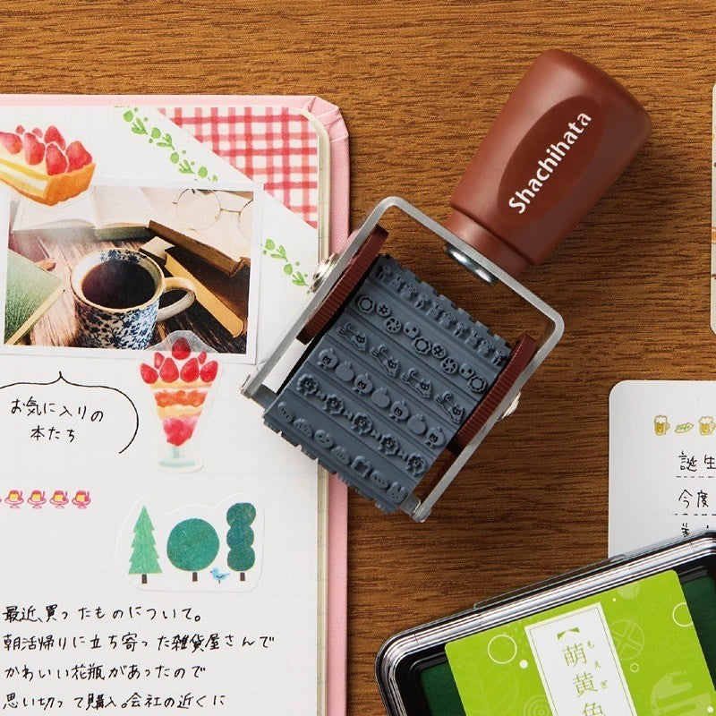 日本文具 SHACHIHATA 旋轉印章 迷你款 花邊裝飾 文青插圖 手帳必備 共六款 一款十種圖案