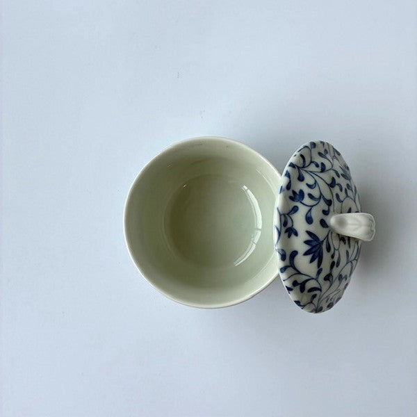 日本製 美濃燒 青花唐草紋 附蓋 茶碗蒸杯｜日常餐桌陶瓷蒸碗 茶碗蒸杯 附蓋餐碗 蒸蛋碗 陶瓷碗