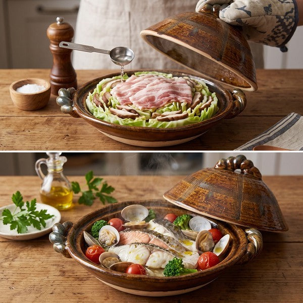 日本製 六魯rokuro 陶瓷蒸煮陶鍋｜日常燉煮鍋 直火陶鍋 耐熱土鍋 蒸鍋 砂鍋 居家料理鍋 陶瓷鍋