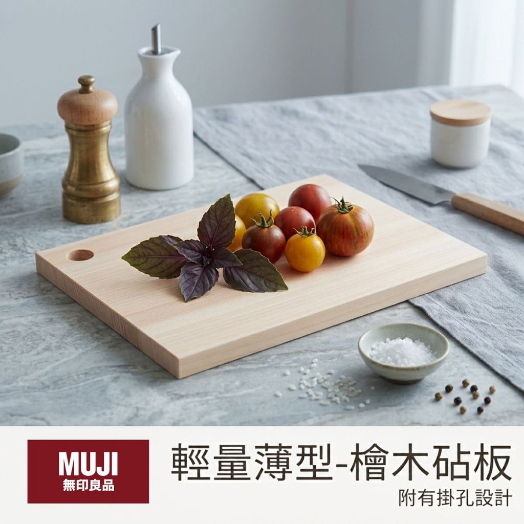 日本 無印良品 MUJI 檜木 薄型 小砧板 | 輕巧、薄型、好收納 薄型砧板 露營料理板 附掛孔