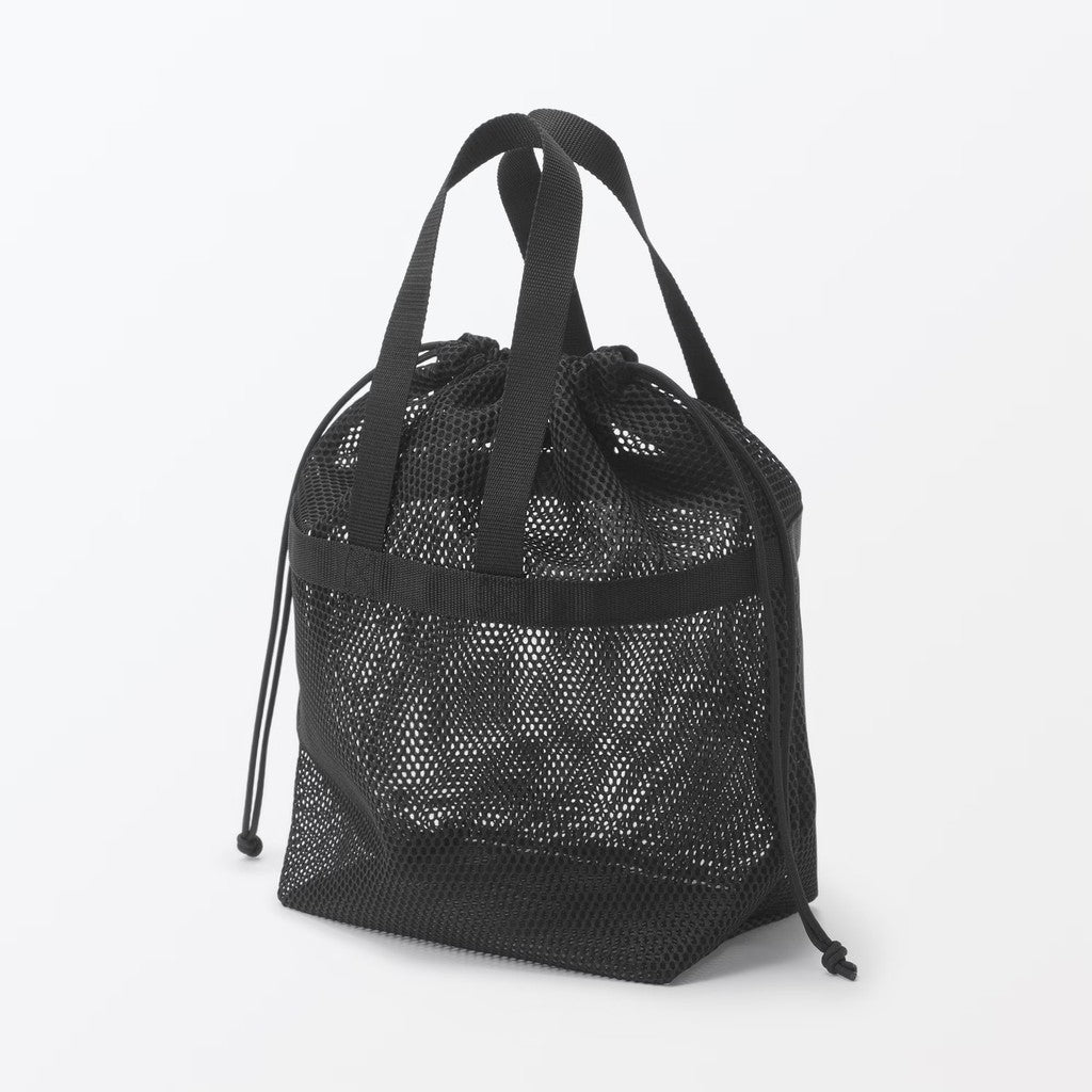 日本 無印良品 立體網狀抽繩包M 黑色 綠色 粉色｜網袋收納包 旅行收納袋 盥洗包