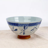 日本製 陶瓷和風藍蜻蜓大碗 14cm | 湯碗 麵碗 輕量碗 高腳防燙設計 日本碗 家用碗 陶瓷碗