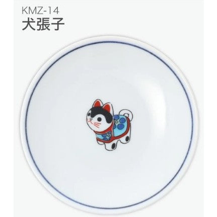 日本製 九谷燒 吉祥圖案色繪豆皿 | 青郊窯 醬料碟 小碟子 飾品盤 藍線白瓷