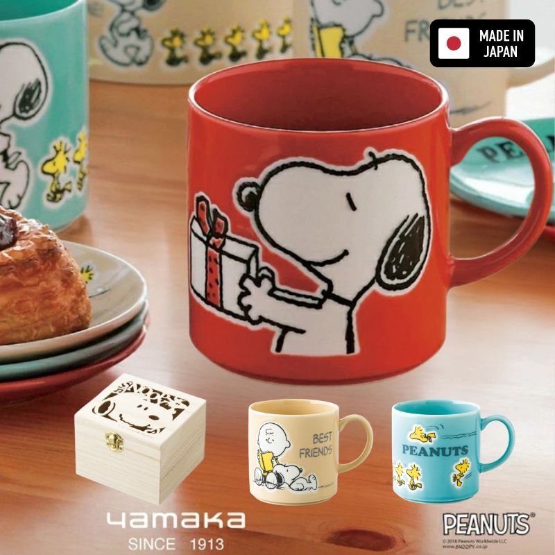 日本製 史努比咖啡杯 精緻木盒裝 350ml snoopy｜陶瓷杯 咖啡杯 兒童水杯